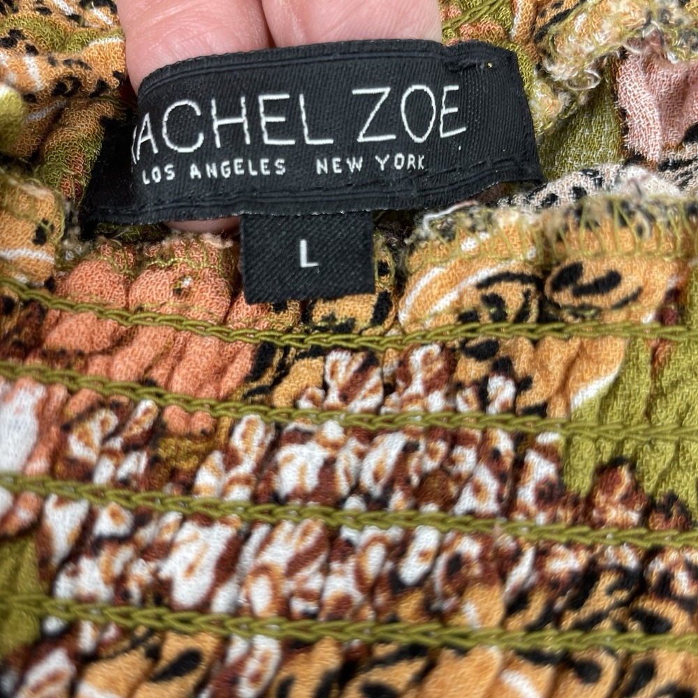 Women's Wide Leg Palazzo Flowy Pants Boho Size L Olive Green Floral Tropical - Picture 7 of 14